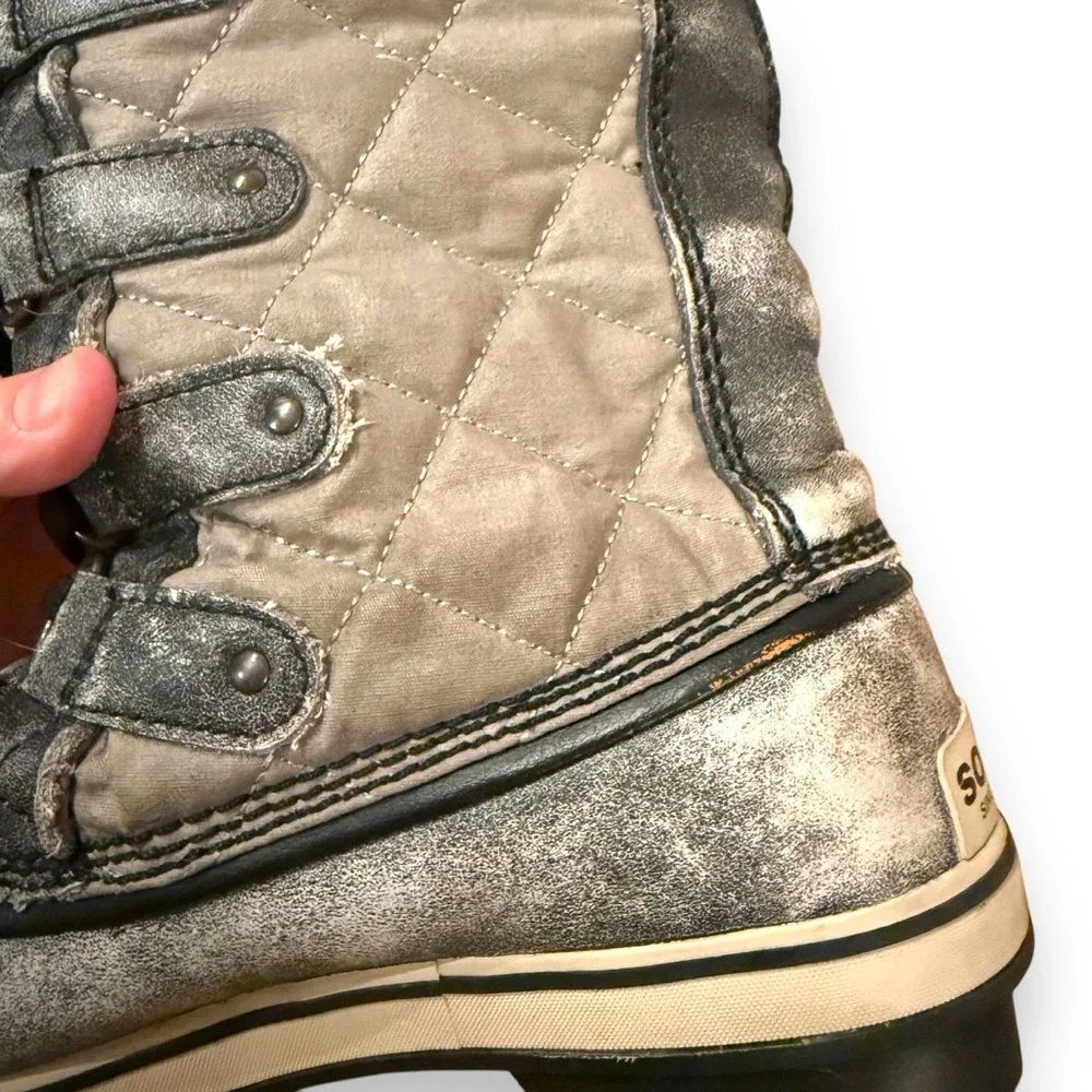 Sorel Tofino Tall Gray Waterproof Lace Up Distressed Faux‎ Fur Snow Boots Sz 7.5
